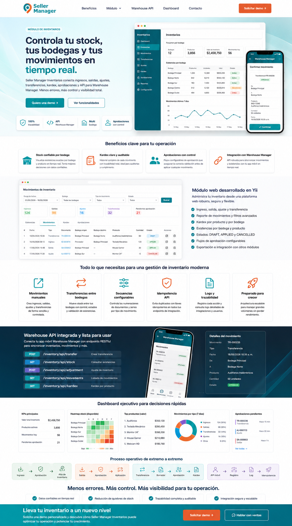 Vista comercial del módulo de inventarios de Seller Manager